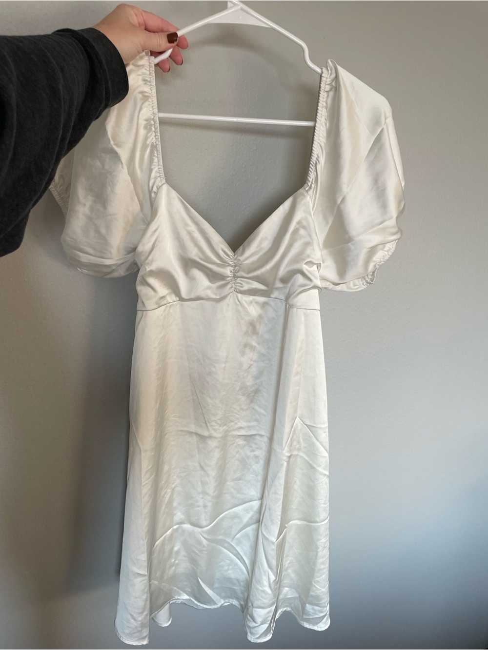 Altar'd State Ivory Satin Puff-Sleeve Mini Dress